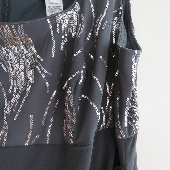 ALEX EVENINGS Gray Silver Sequin Ruched Maxi Evening Dress Gown - Size US 16W - Picture 7 of 15